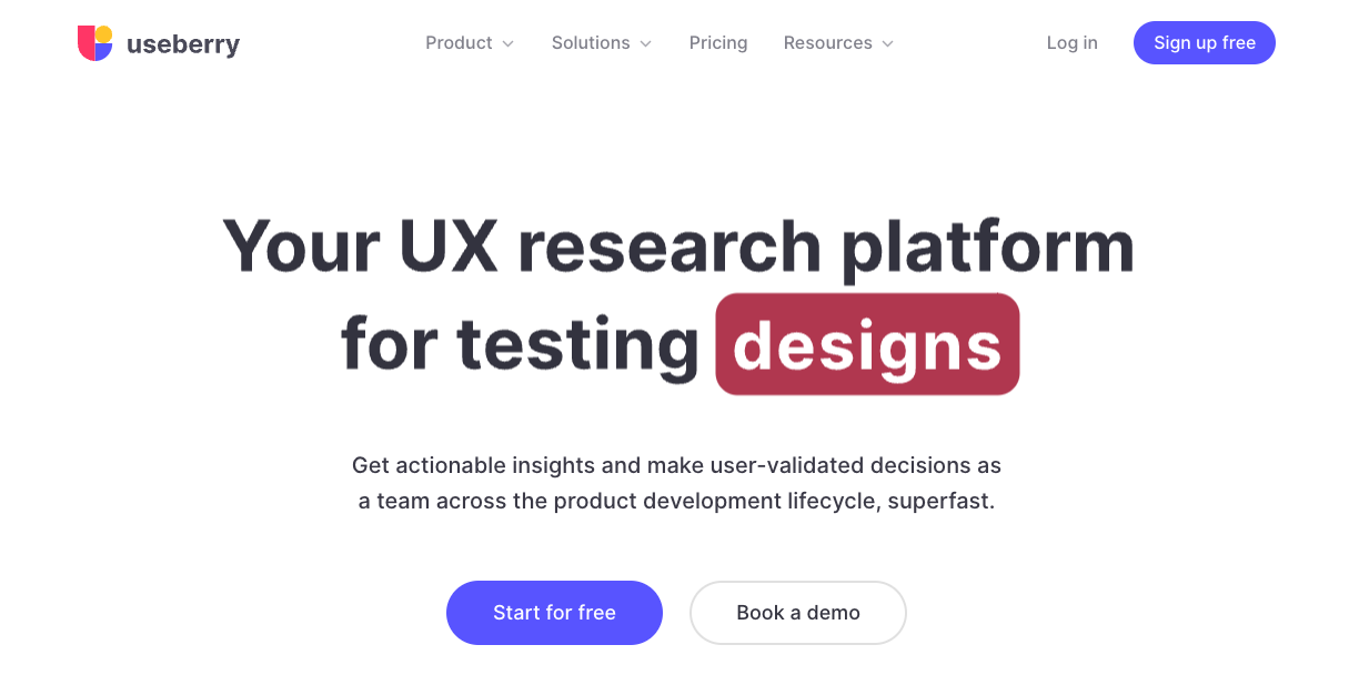 Homepage of the UX research platform - useberry