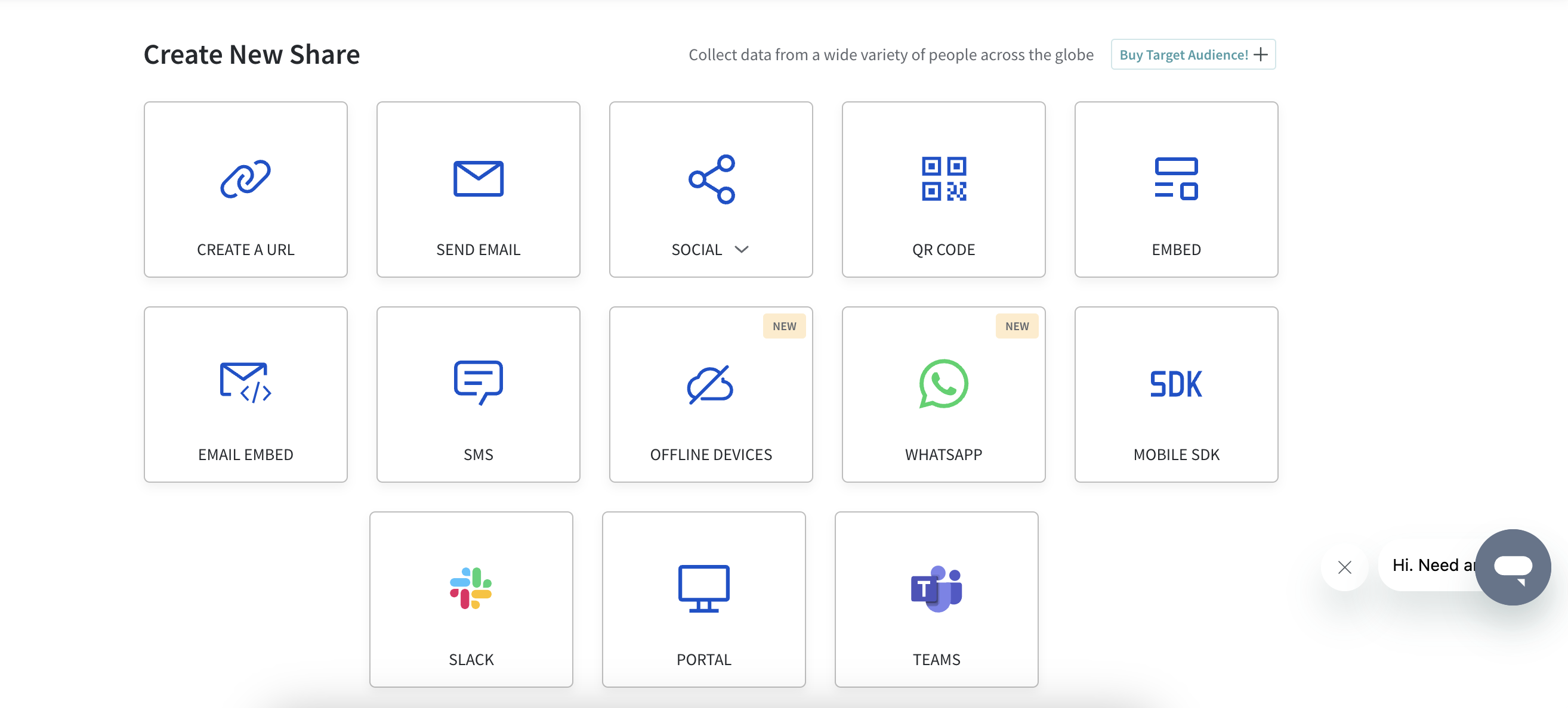 different survey share options on surveysparrow